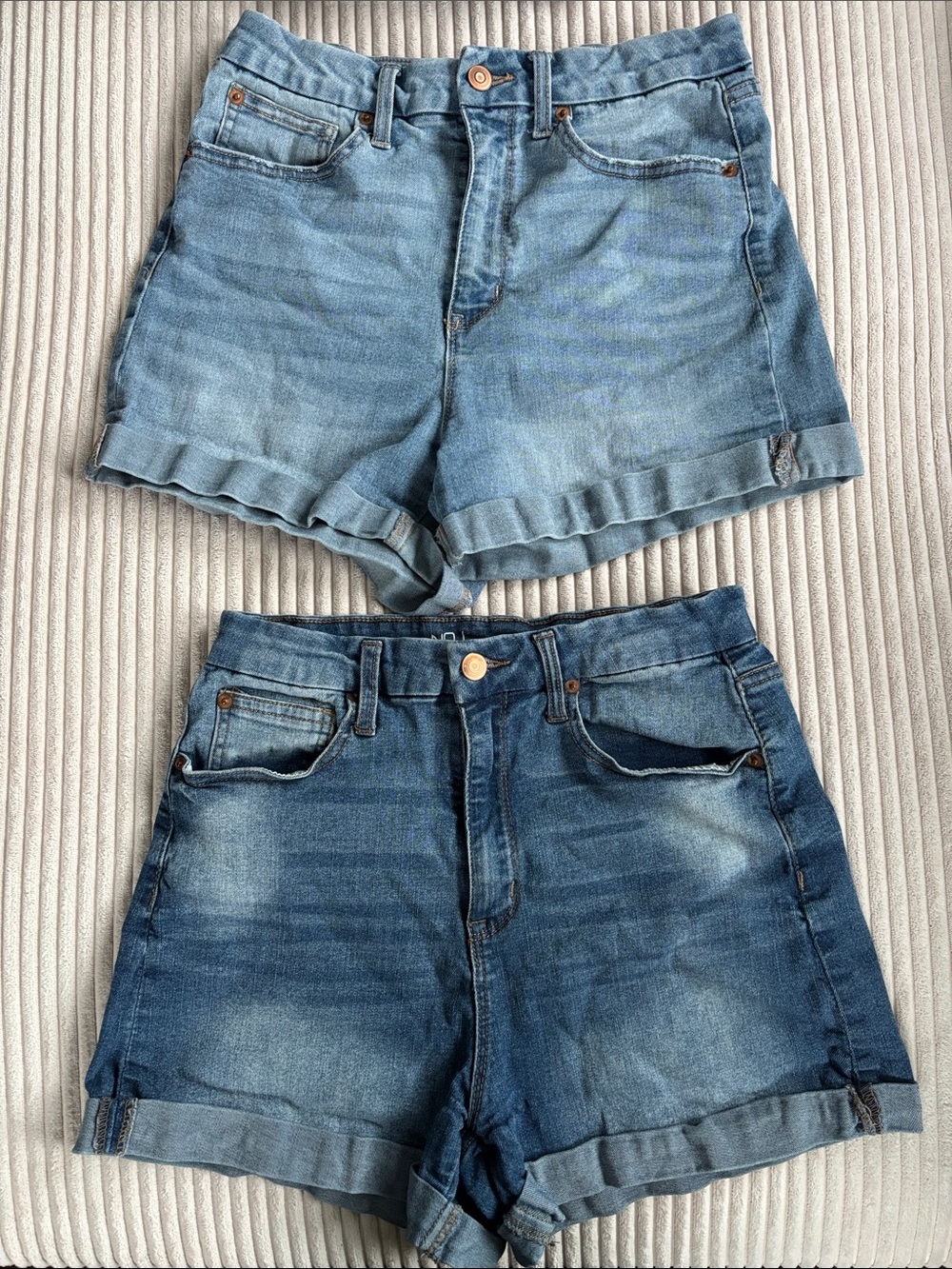 No Boundaries Light & Medium Blue Rolled Hem Denim Shorts Duo